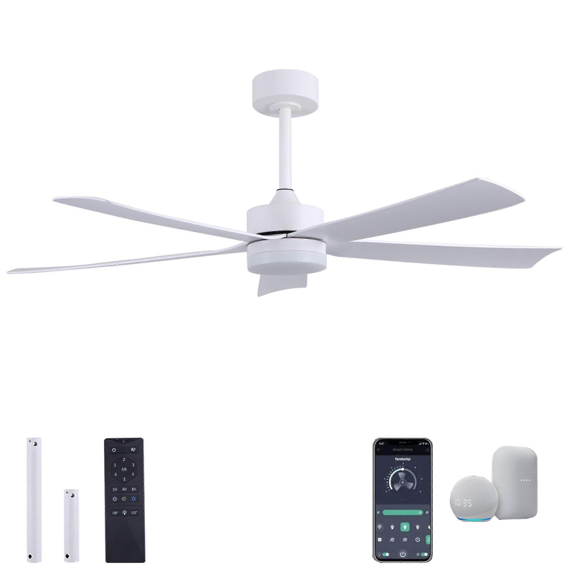 52 Inch White Ceiling Fan with Lights, Remote, Smart App and Alexa Control, Quiet DC Motor