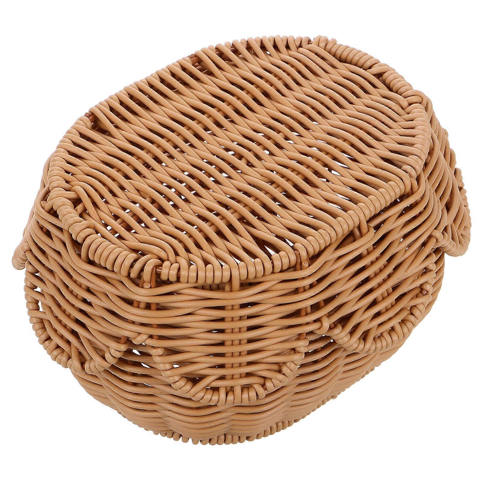 Brown Wicker Storage Bin with Lid for Home Organizer