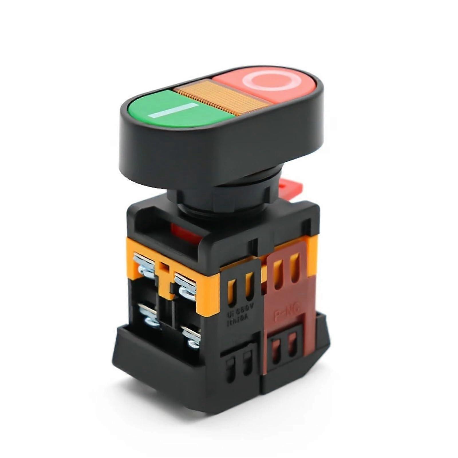 22mm Momentary Push Button Switch 1NO 1NC ON/OFF 220V AC 2 Buttons 380/220/24V Compatible 22N 1 Piece