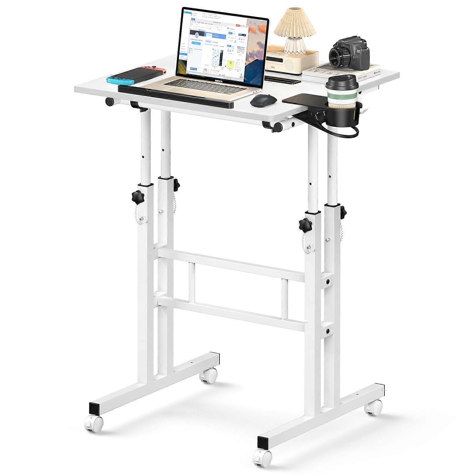 Standing Desk with Wheels, Adjustable Height Ergonomic Dual Board, Treadmill Compatible, White