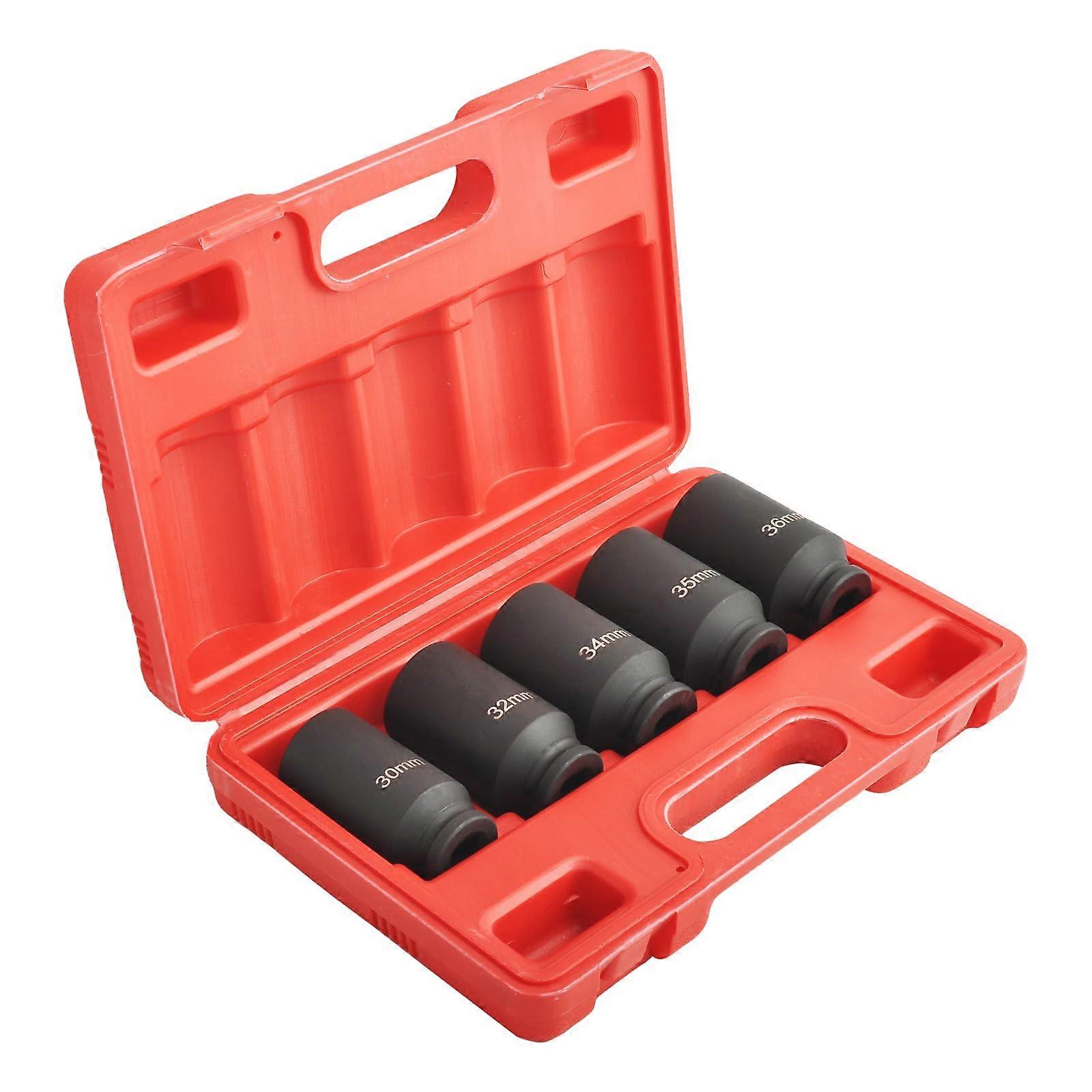 1/2 Inch Drive Axle Nut Socket Set, 12 Point Deep Impact CRMO Metric Hub Sockets 3036mm 5Pcs