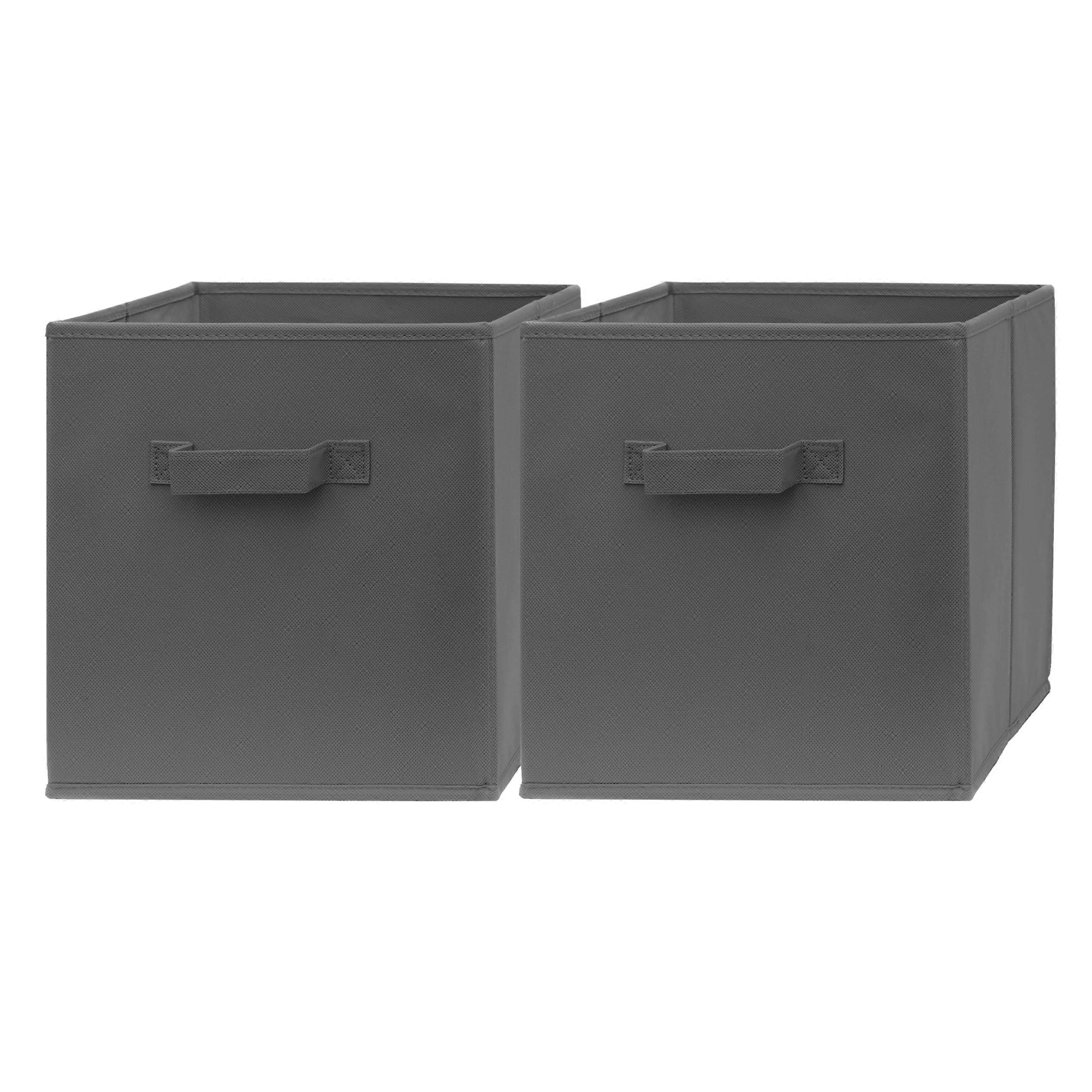 11 Inch Cube Storage Bins with Handles, Set of 2 Foldable Fabric Organizers for Shelves, Grey