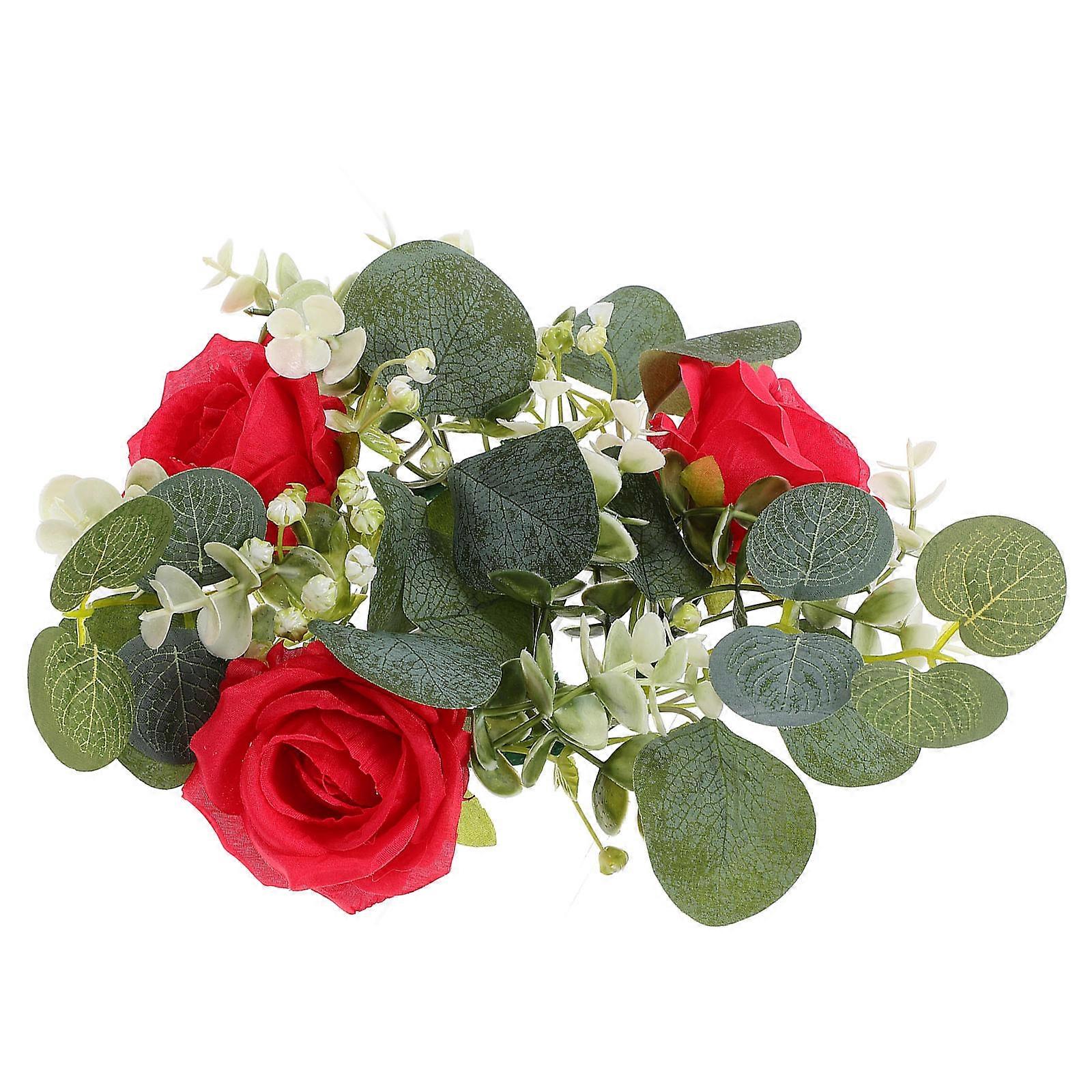 Candlestick Flower Ring Red Artificial Rose Candle Ring for Decor