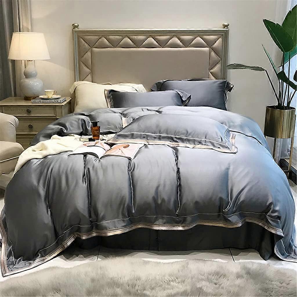 Minimalist Bedding Set with Cooling Breathable Fabric and Elegant Embroidered Quilt Cover Ref:6844