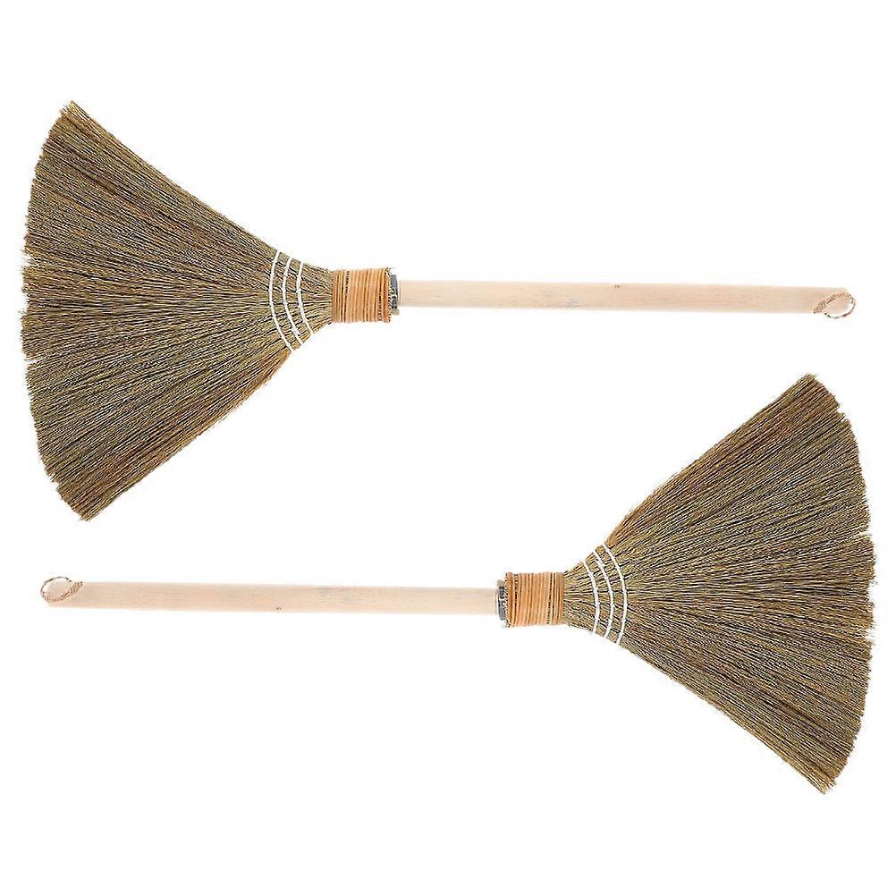 Soft Handwoven Broom Indoor for Floor Cleaning 2Pcs with Removable Handle