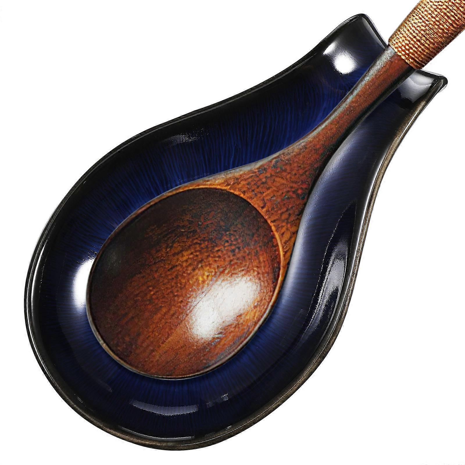 Ceramic Blue Spoon Shaped Dessert Plate for Serving Kitchen Use