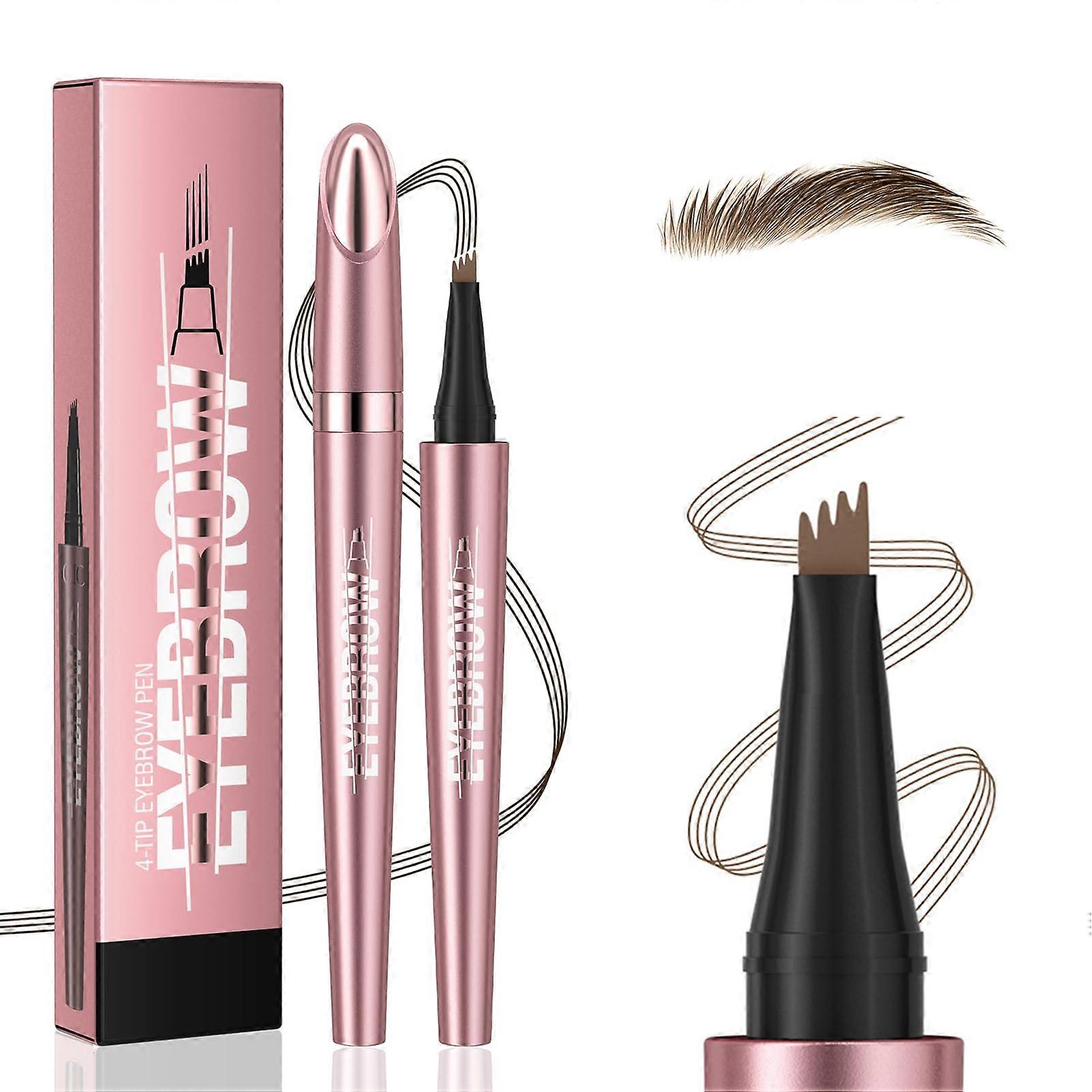 Waterproof Microblading Eyebrow Pen Light Brown, 4 Fork Tip Pencil for Natural LongLasting Brows