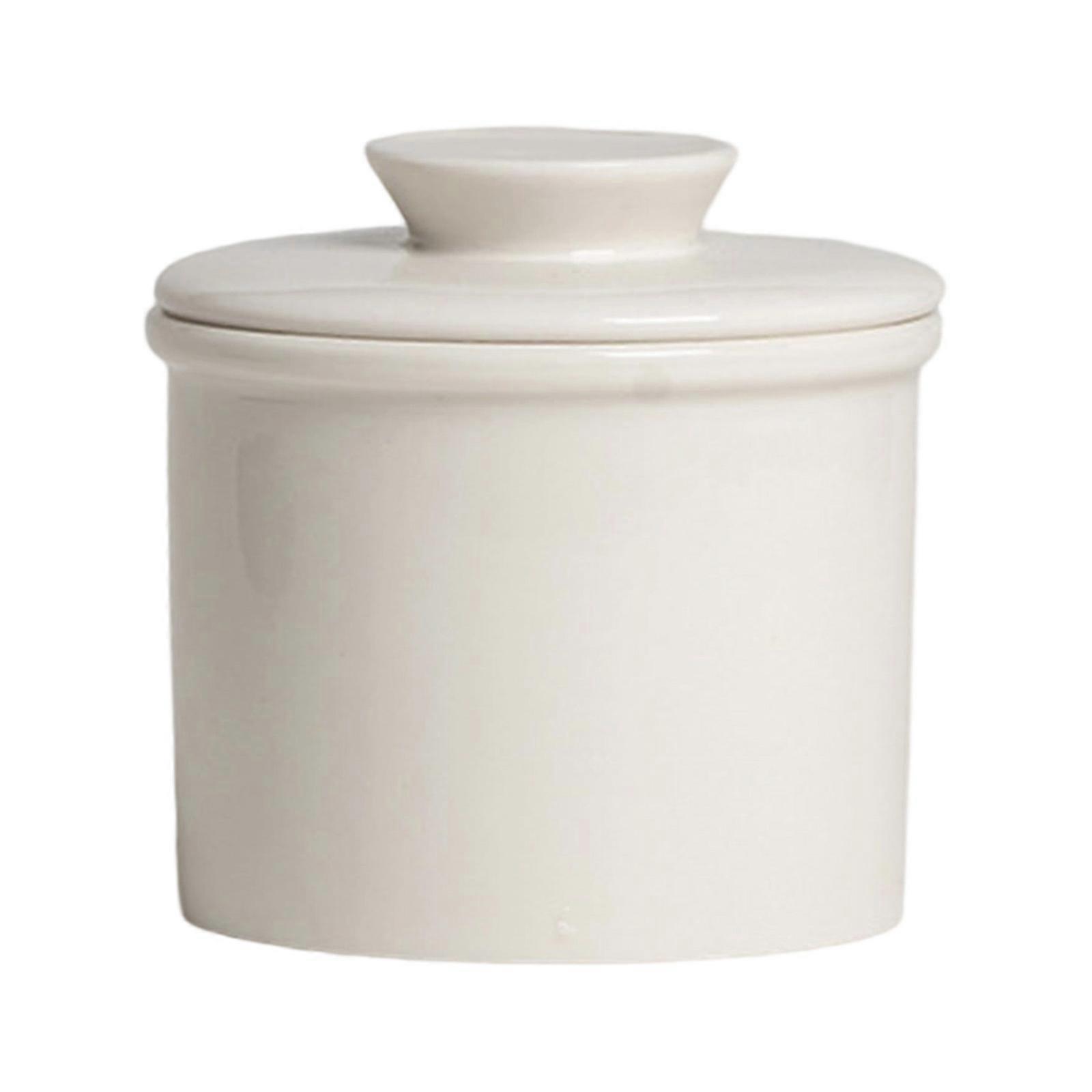 Beurrier en céramique avec couvercle sécurisé, pot à beurre en porcelaine, compatible lave-vaisselle, facile à nettoyer, accessoire de cuisine blanc