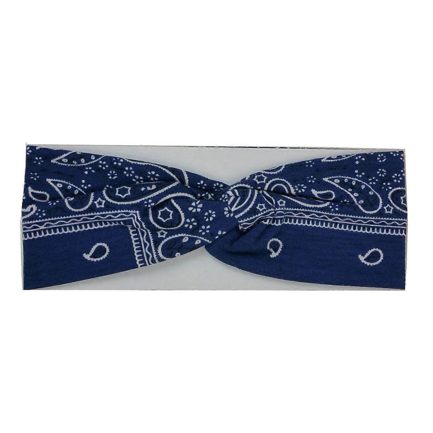 Navy Blue Paisley Bandana Headband with Twisted Design and Secure Stretch Fit