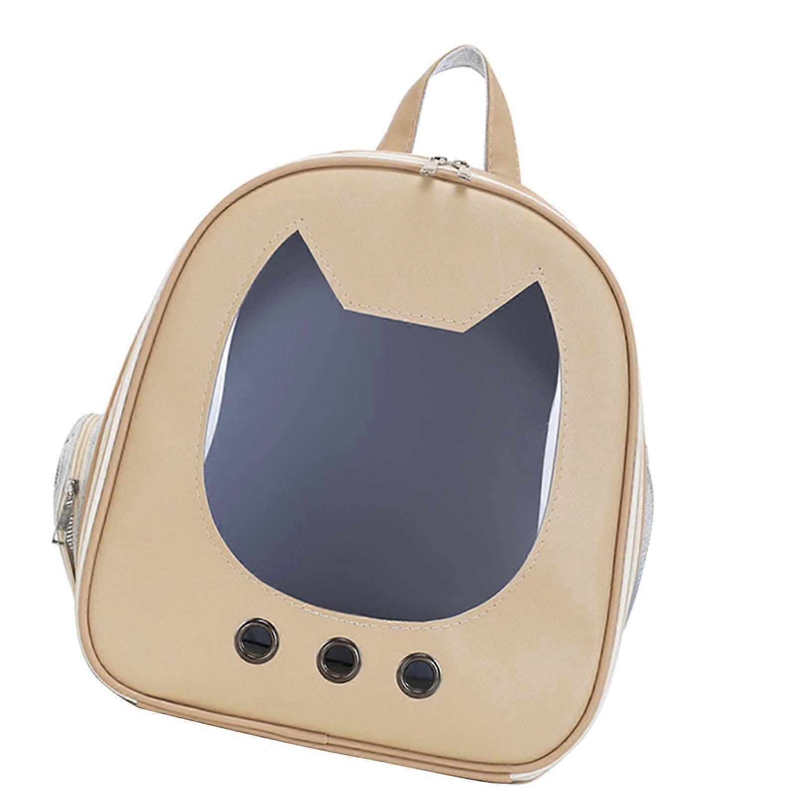 Cat Backpack Carrier with Breathable PU Leather, Scratch Resistant, Large Window, Khaki