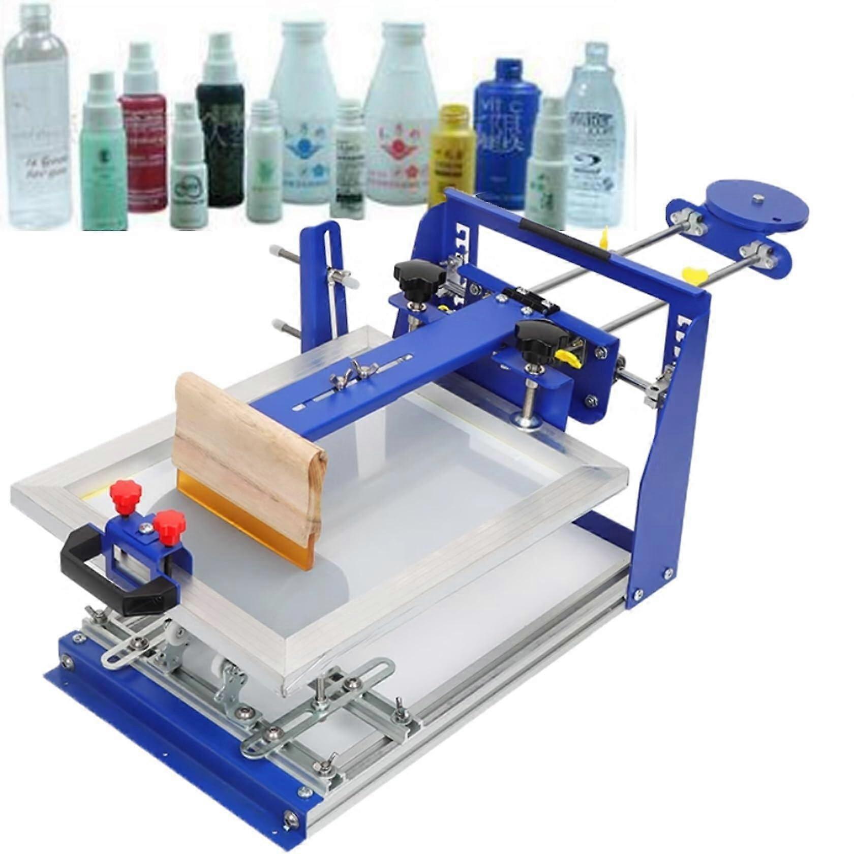 Manual Cylindrical Screen Printing Machine for Curved Bottles with Adjustable Rollers and Dual PushPull