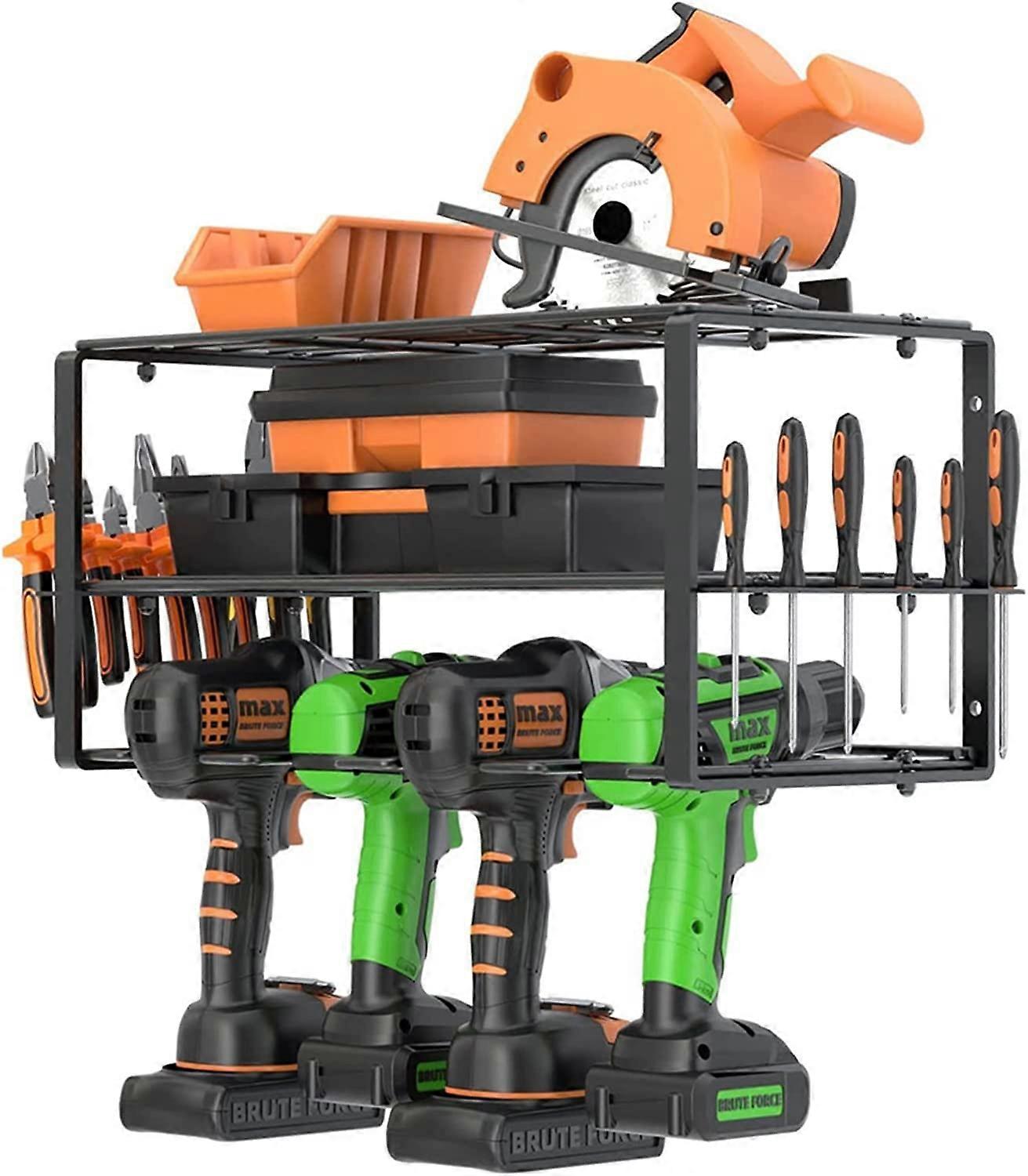 Power Tool Organizer Wall Mounted Drill Storage Rack with Heavy Duty Floating Shelf for Garage