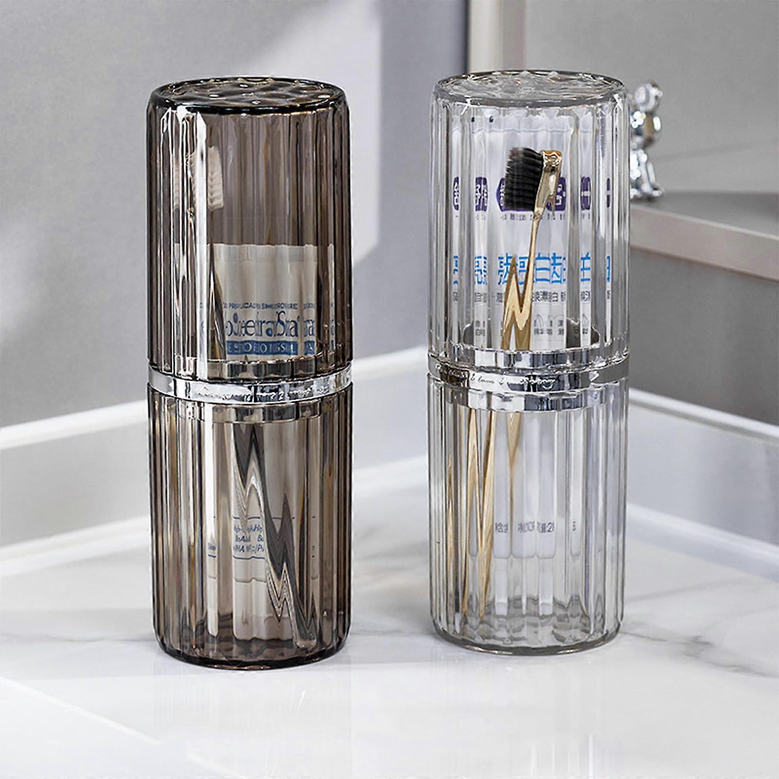 2 Pack Travel Toothbrush Case and Toothpaste Holder with Clear View LeakProof Cups for Camping