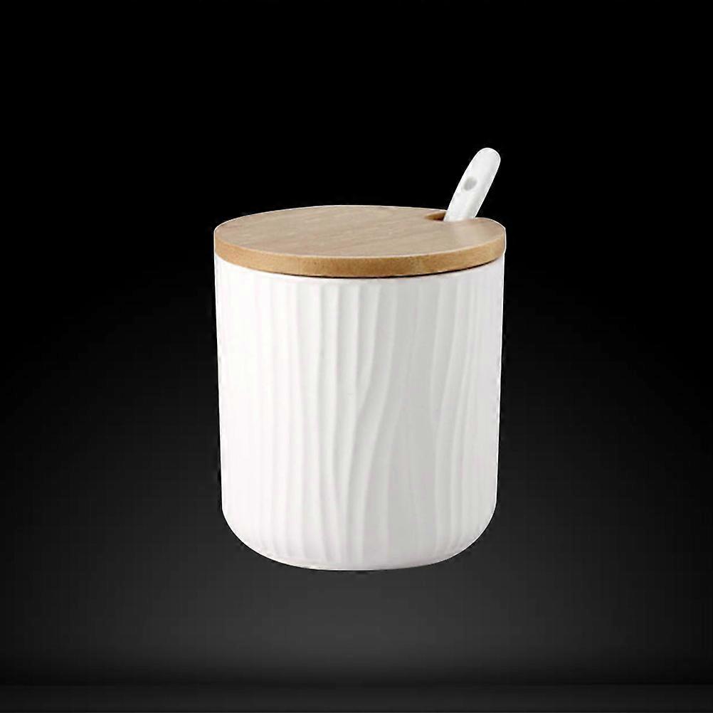 Ceramic Spice Jar Round White Container for Condiment Storage