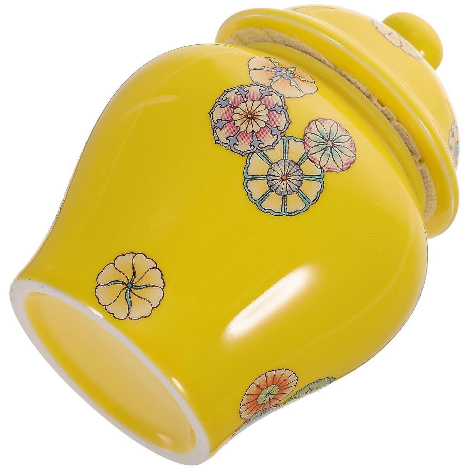 Yellow Ceramic Tea Jar for Kitchen Use with Lid Storage Container