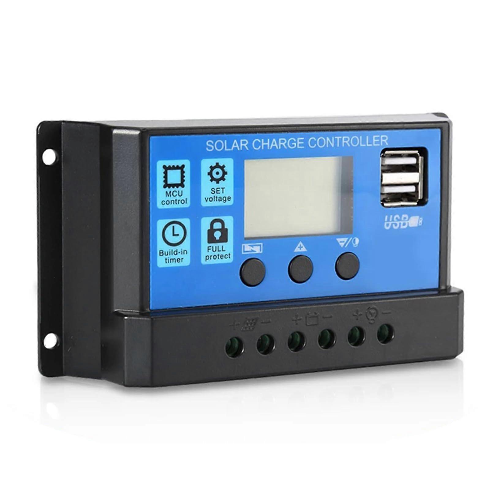 30A Solar Charge Controller with LCD, Dual USB, 12V 24V Auto Regulator, Adjustable Parameters