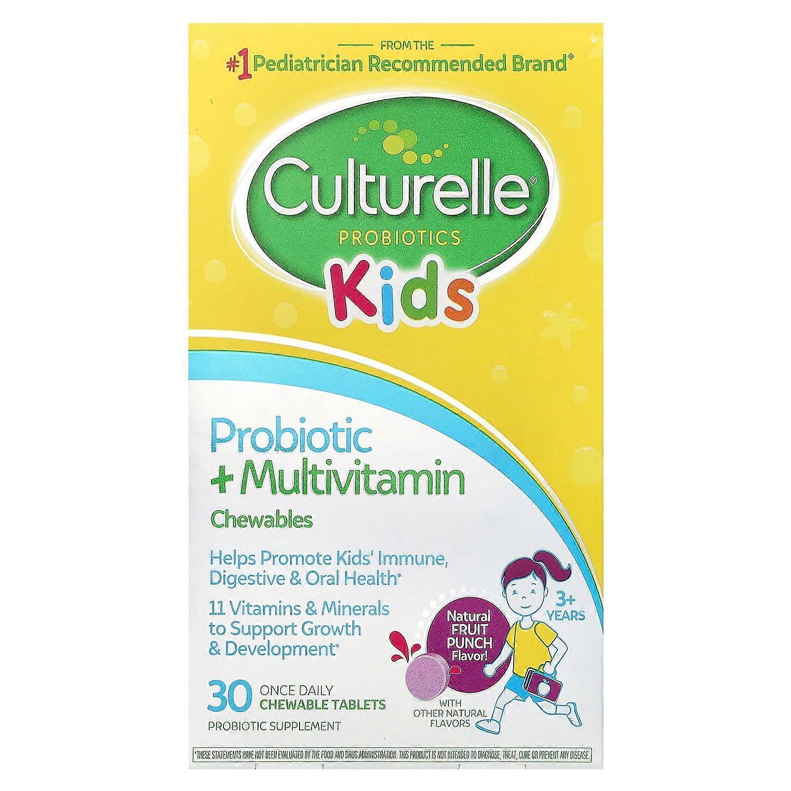 Culturelle, Kids, Probiotic + Multivitamin Chewables, 3 Years +, Natural Fruit Punch, 30 Chewable Tablets