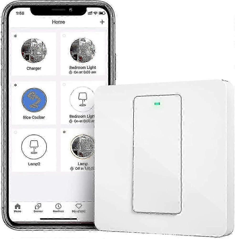 Smart Light Switch Wall Switch, 1 Gang Requires Neutral, Physical Button Switch