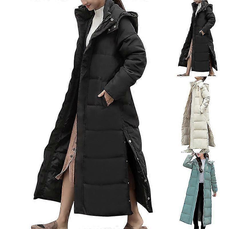 Plain Down Jacket for kvinner Long Puffer Jacket med hette vattert vinterfrakk