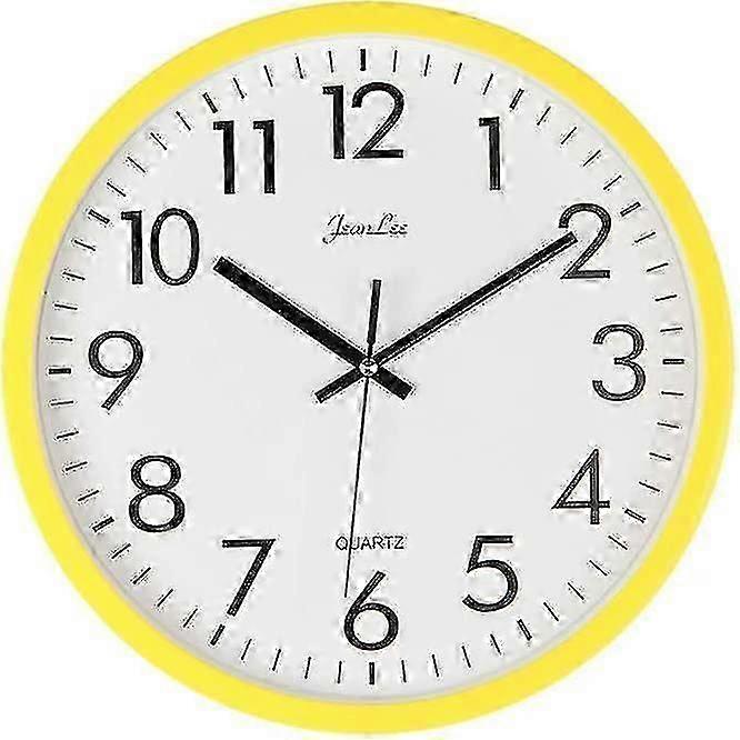 Wall Clock Quartz Analogue Silent Plastic Yellow