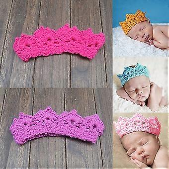 Niedliche gehäkelte Babykrone für Mädchen und Jungen, rosa, 19 cm