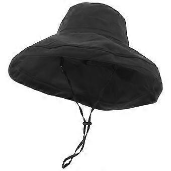 Zwarte katoenen bucket hat met brede rand, ideaal voor zomeractiviteiten.