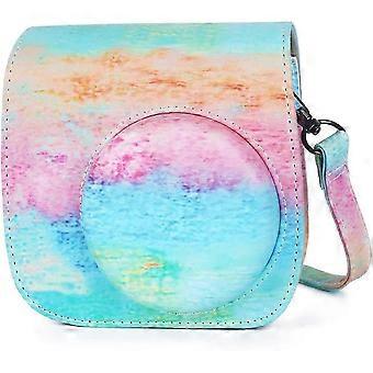 Instant Camera Case compatible with Fujifilm Instax Mini 11, PU Leather with Detachable Cover, Pocket and Adjustable Strap, Rainbow