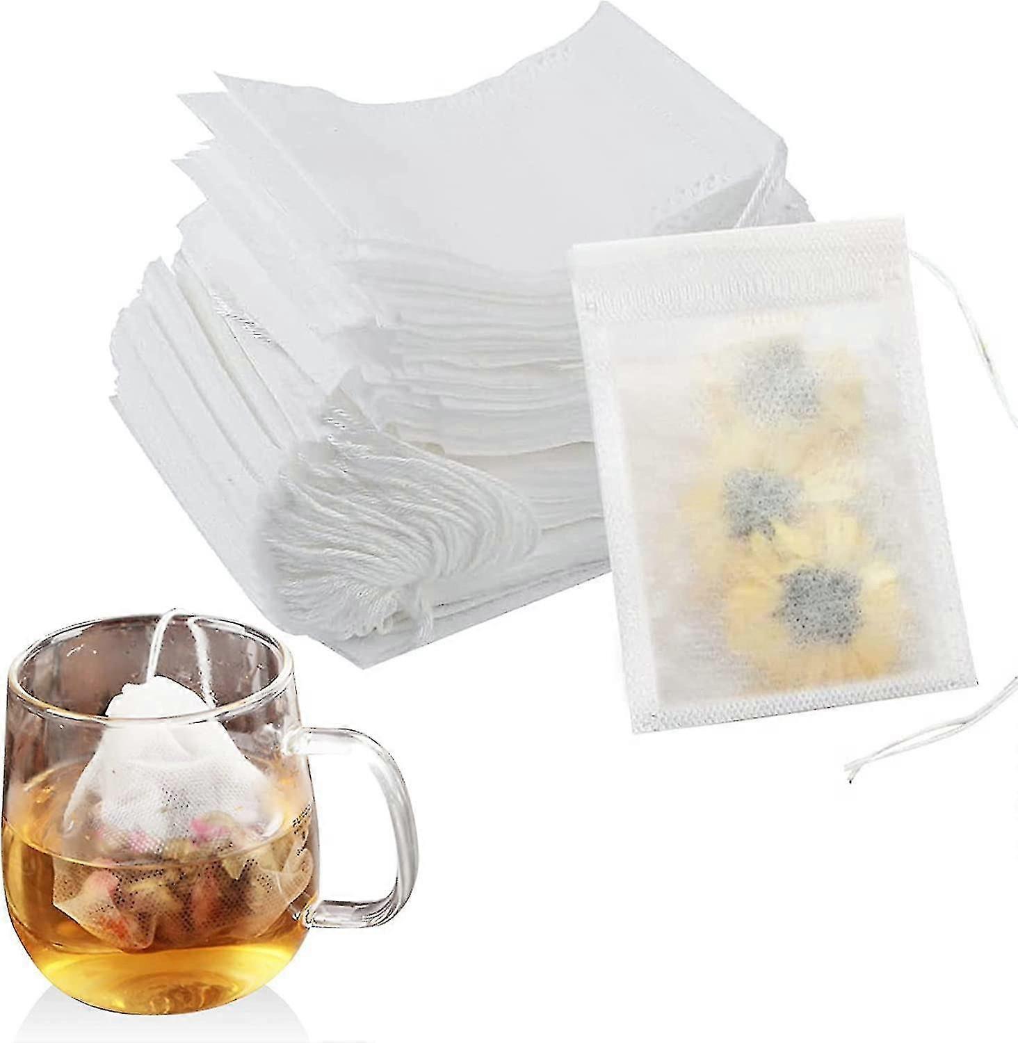 200 Pcs Disposable Tea Bags with Drawstring, Non-Woven Empty Tea Filters for Loose Tea, Herbs & Coffee, 7x9cm, White