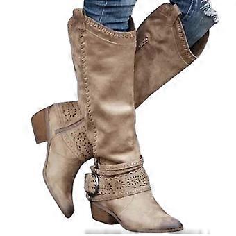 Western-Cowboy-Stiefel für Damen aus PU, dicker Absatz, kniehoch, mittelhoch, Herbst/Winter
