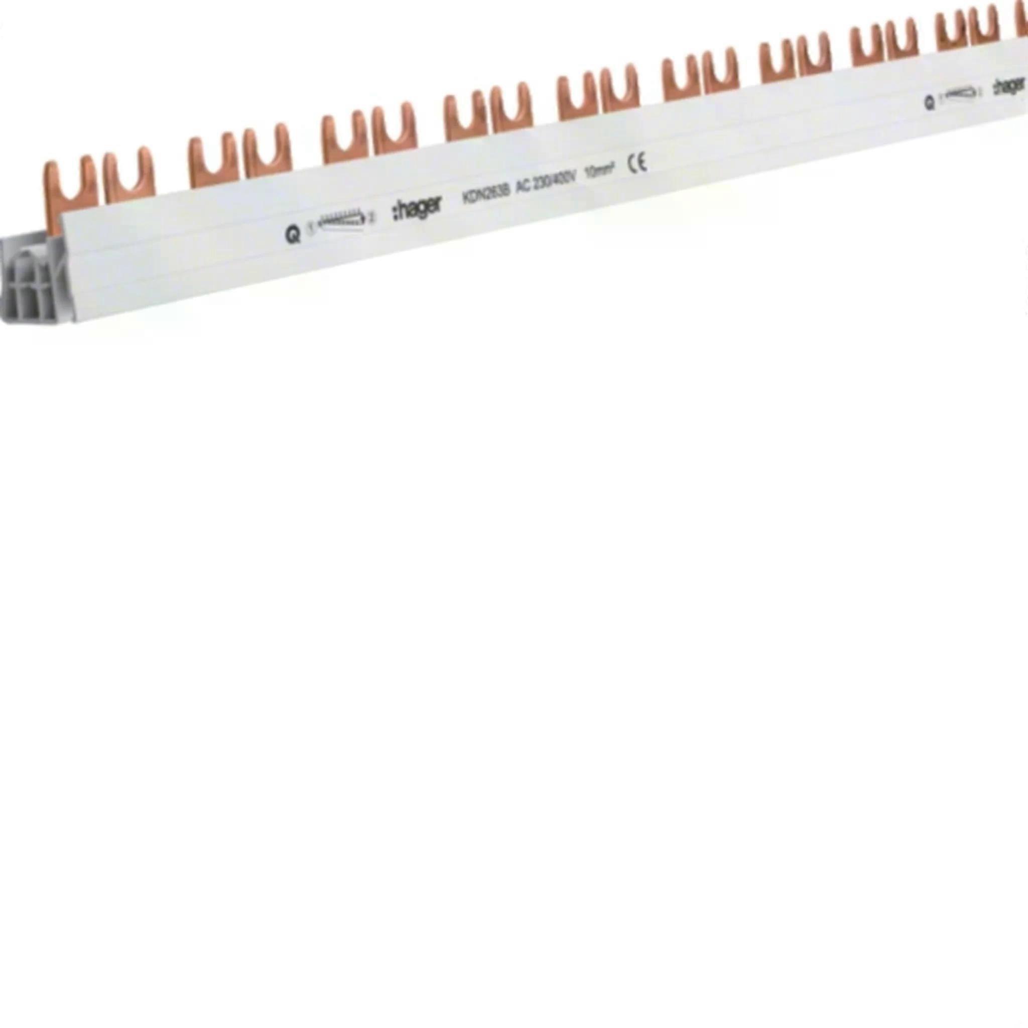 Phasenschiene 2-polig, Gabelanschluss, 10mm², 63A, 57 Module