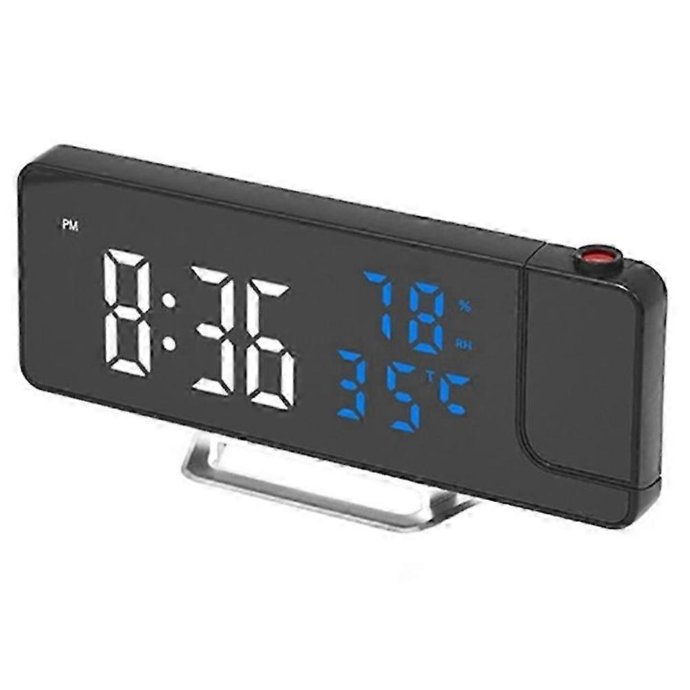 Multifunctional LED mirror clock with temperature and humidity projection, featuring data projection function, blue.