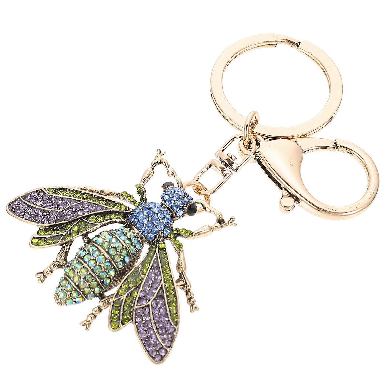 Bee Shaped Keychain for Decor Green Rhinestone