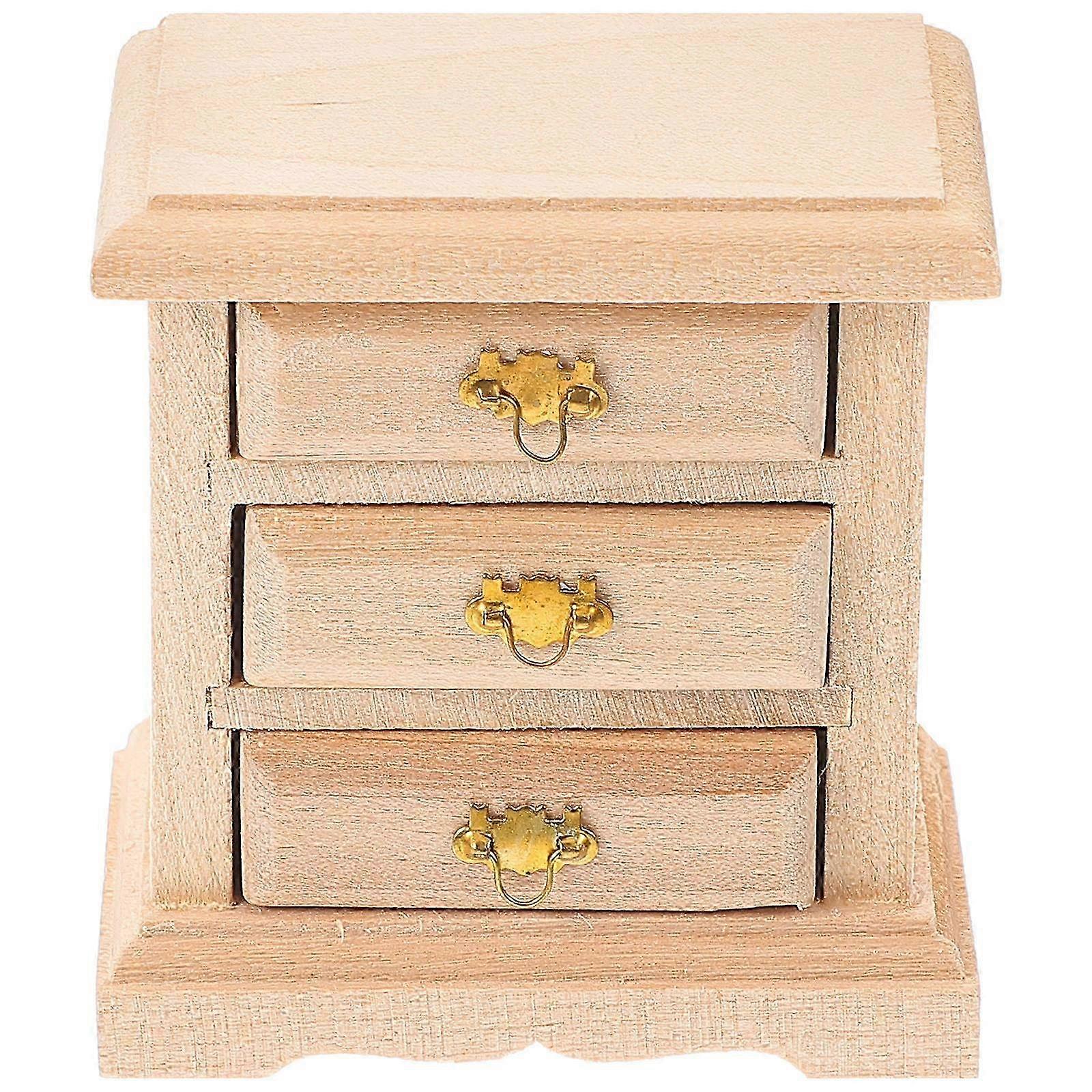 1PC Mini House Night Table Model Wooden Mini Bedside Table Model Decoration