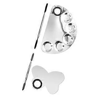 Stainless Steel Makeup Palette Set with Spatula, Easy Clean Nail Art Mixing Trays, Durable Design