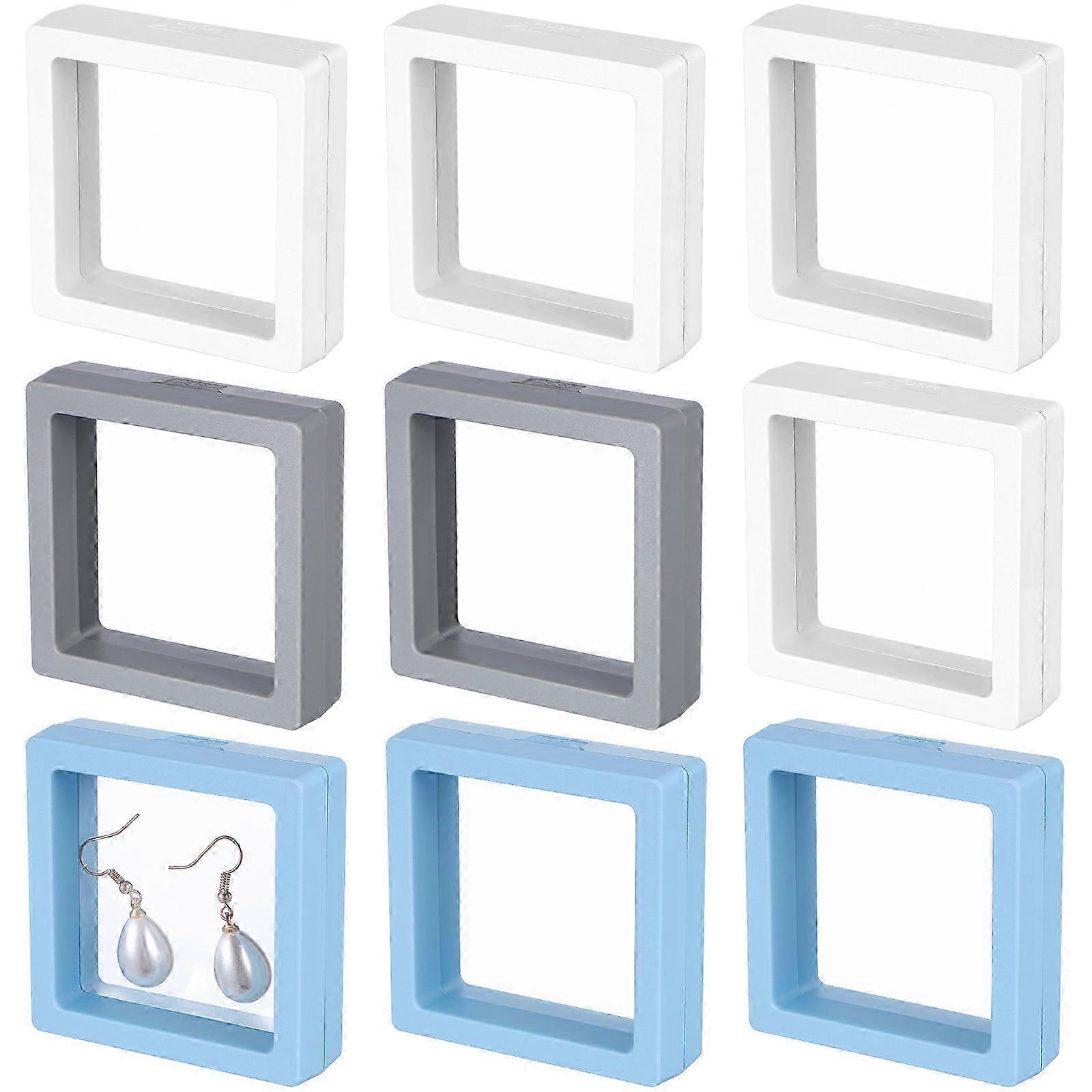 Thin Floating Display Frame Jewelry Display Case compatible with 9Pcs Multi