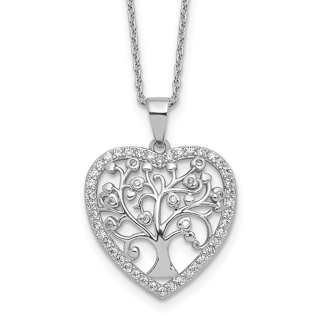 925 Prata Esterlina Banhado a Ródio Corte Brilhante CZ Árvore da Vida Amor Coração Colar Com Extensor de 2 Polegadas 18 Polegadas Pendan