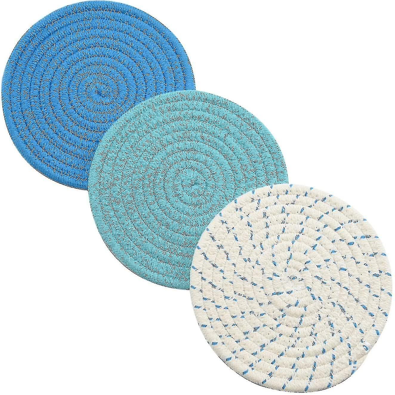Kitchen Pot Holder Set Woven (set Of 3) Stylish Coasters Cooking And Baking Spoon Holder, Blue