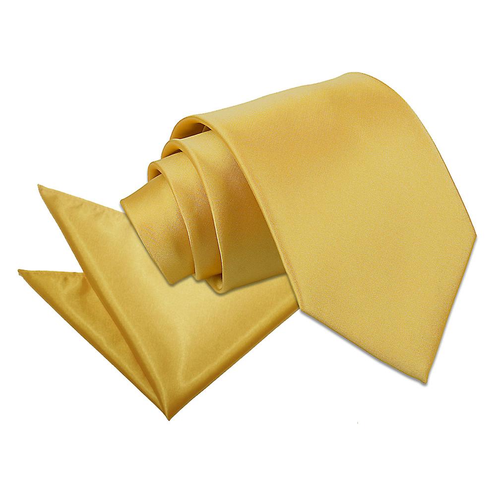 Gold Plain Satin Tie and Pocket Square Set