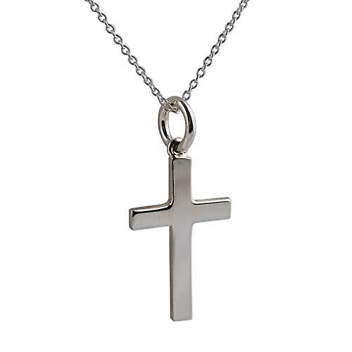 Silver 20x12mm plain solid block Cross with a rolo Chain 20 inches