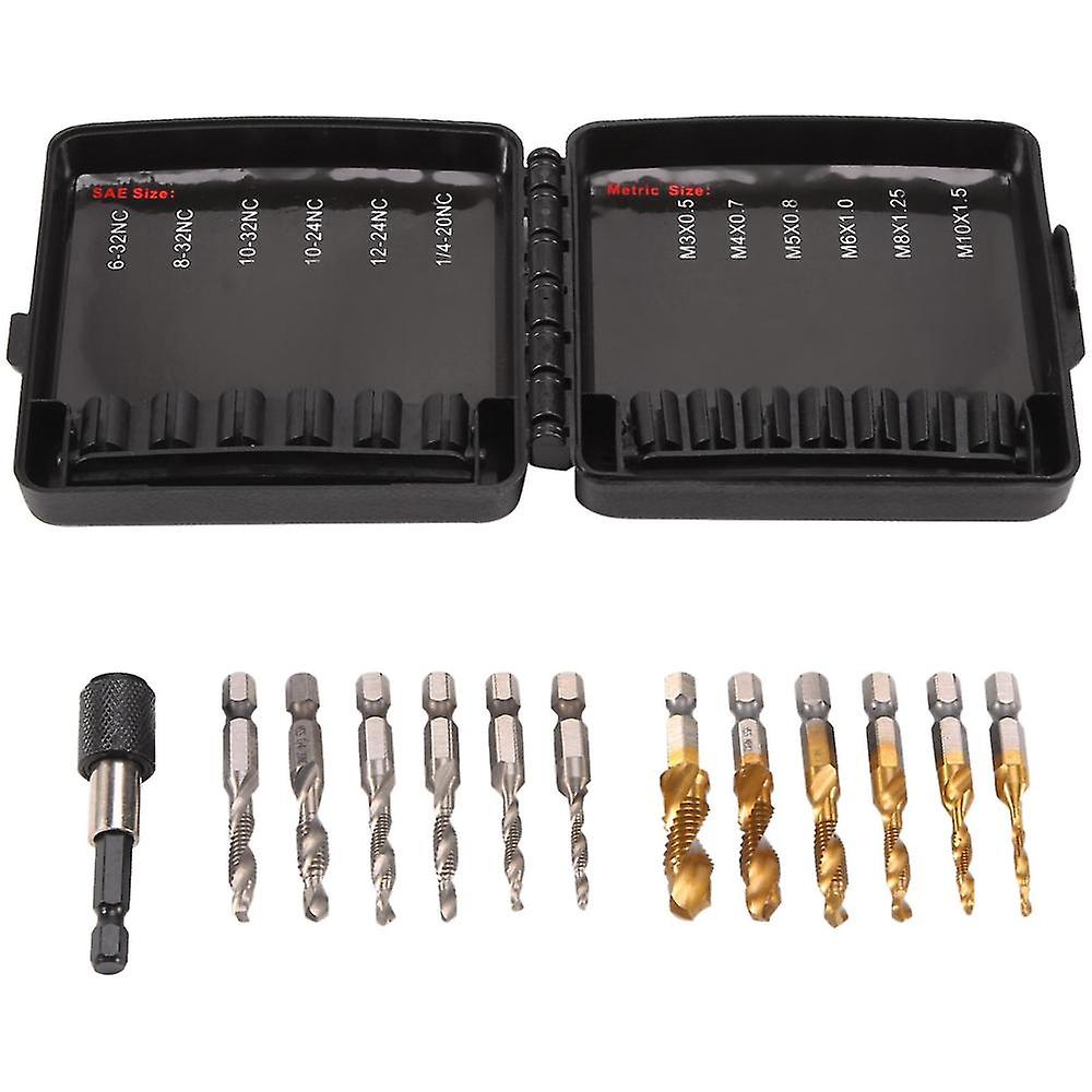 Combination Drill Tap Bits Set 3-in-1 Hss Metric & Kit For Screw Thread Drilling Tapping Deburring