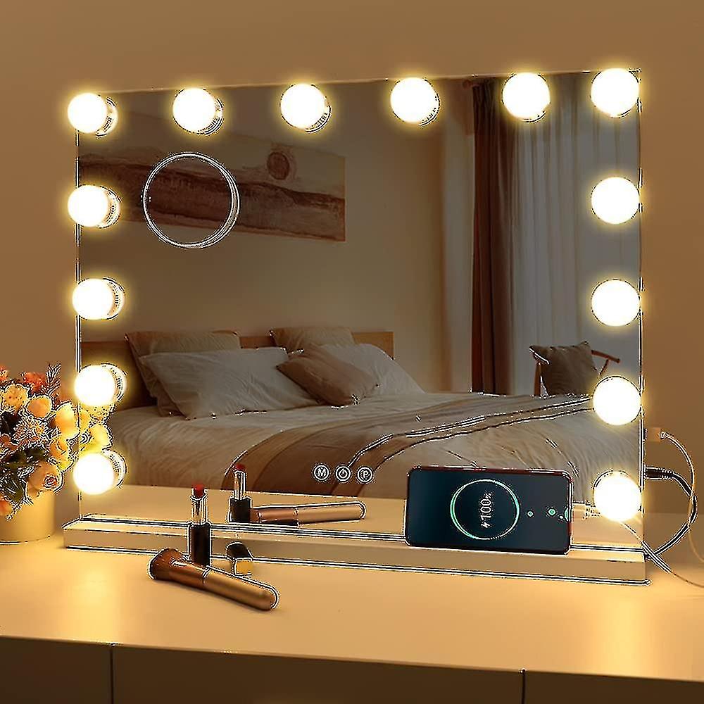 Led Mirror Usb Makeup with Lights Lighted 10 Bulbs 3 Lighting Modes Tabletop Wall Mounted Cosmetic M