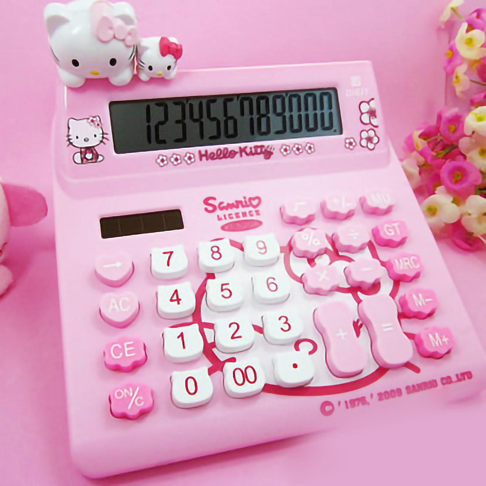 Cute Desktop Calculator Cute Cat Style 12 Digit Basic Standard Solar Portable Calculator for Students Pink 