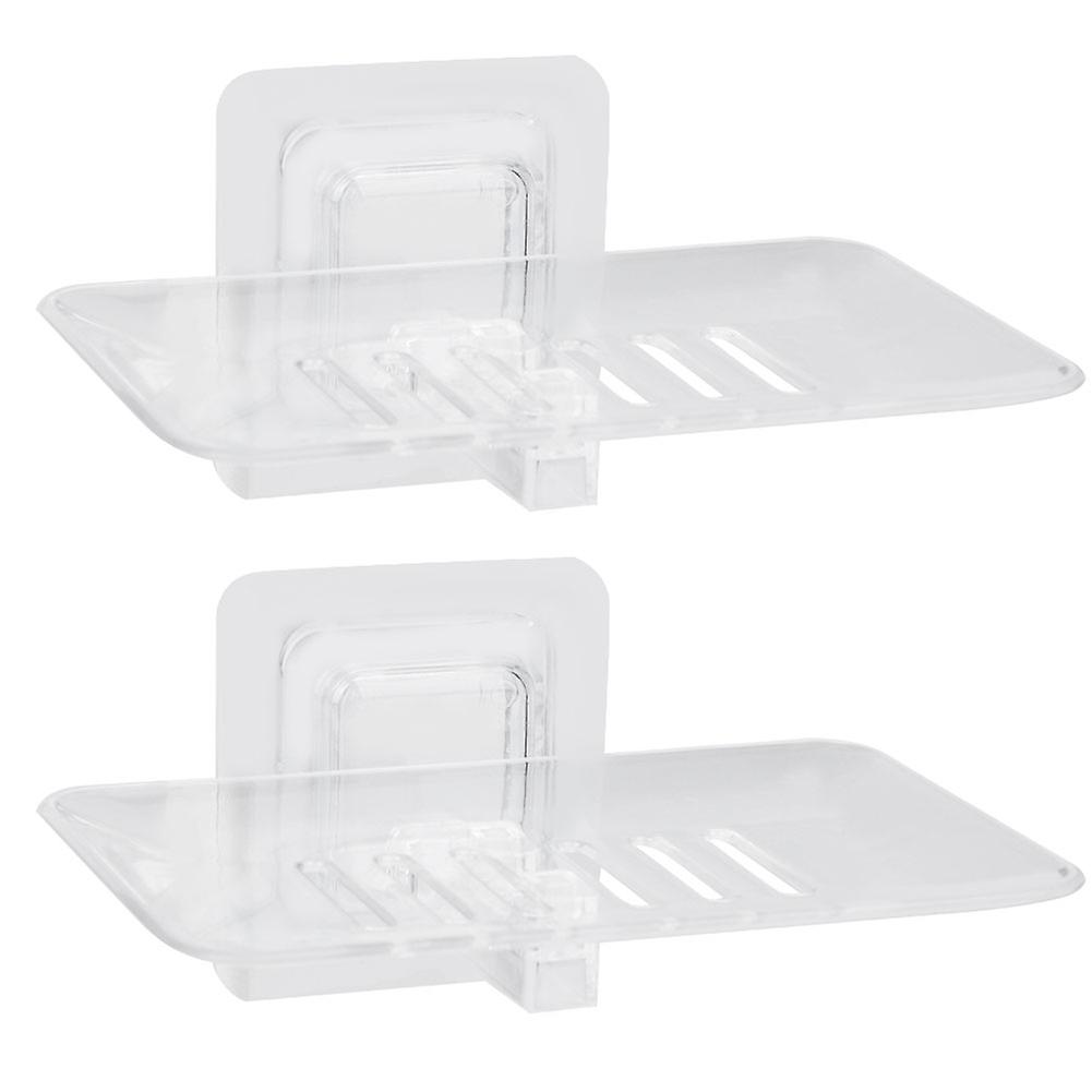 2Pcs PunchFree WallMounted Draining Soap Dish Box Holder Container Bathroom Accessory(White )