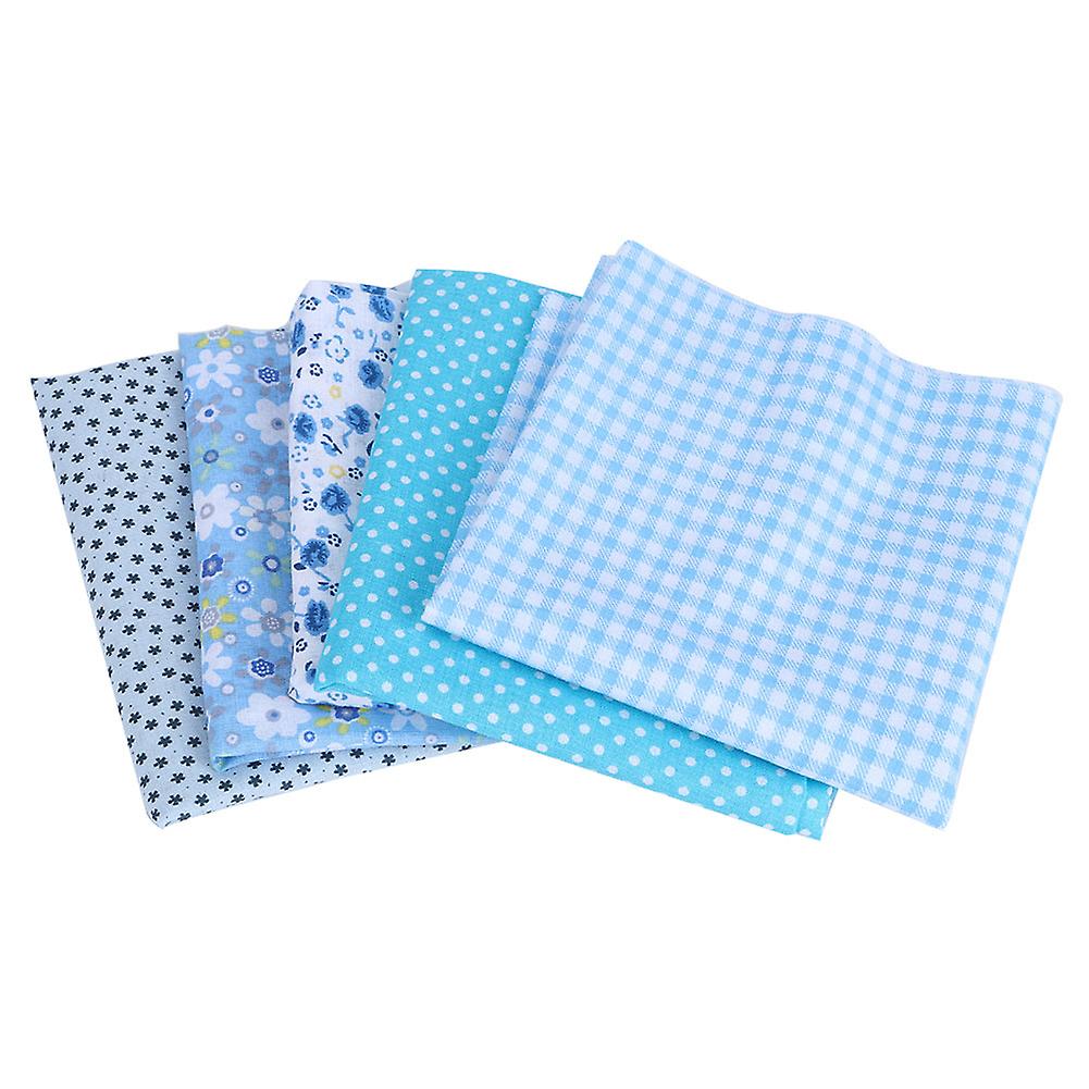 Pack of 5 printed cotton fabrics for crafts, sewing, quilting, 50 x 50 cm, blue