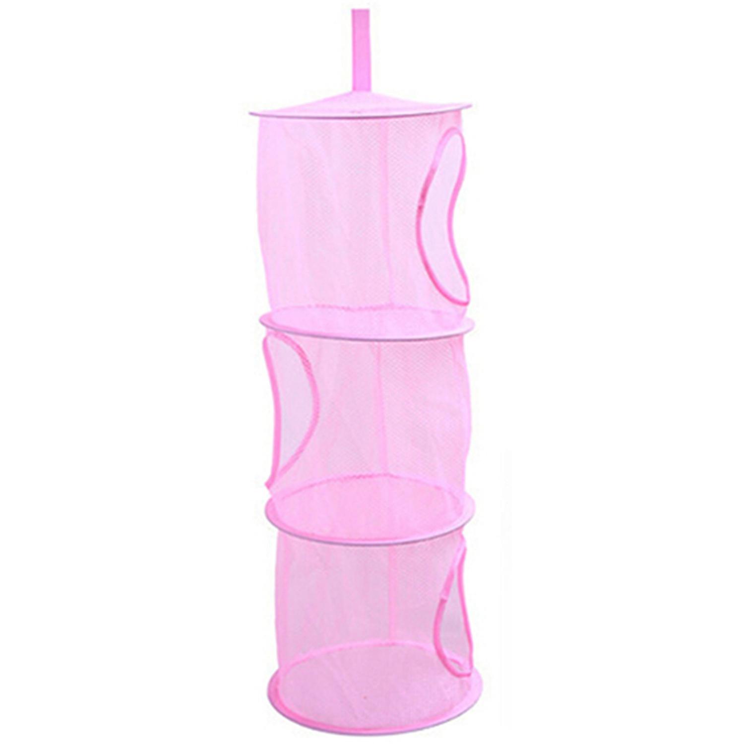 3 Compartments Hanging Bag Useful Mesh Cloth Foldable Organizer Storage Basket for Home