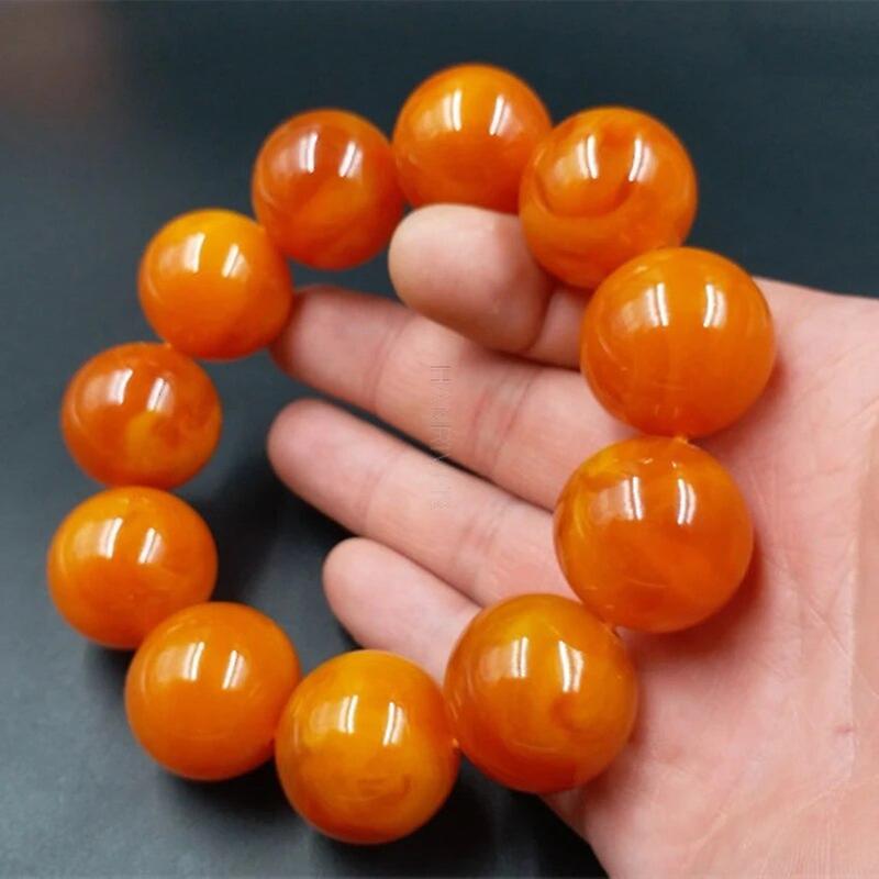 Explosion Natural Amber Beeswax Old Stone Abacus Bead For Men Hand Bracelet Yellow Bangle For Men Big Size 15mm
