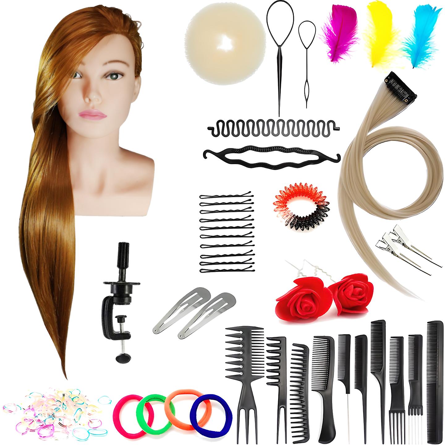 Σετ κεφαλής προπόνησης Beata 70 Brass, συνθετικά μαλλιά + 80 αξεσουάρ + λαβή, κεφαλή χτενίσματος κομμωτηρίου, κεφαλή άσκησης