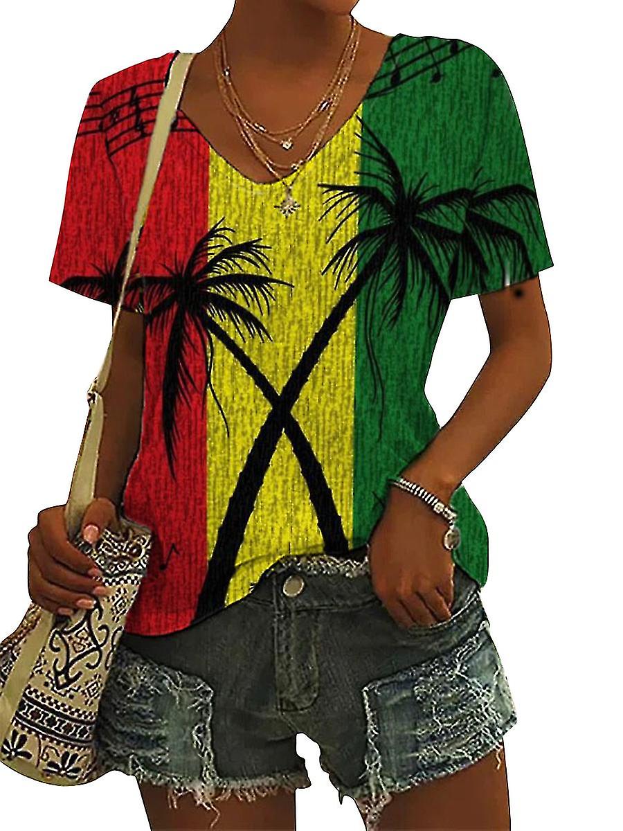 المرأة الريغي شجرة طباعة قصيرة الأكمام الأعلى