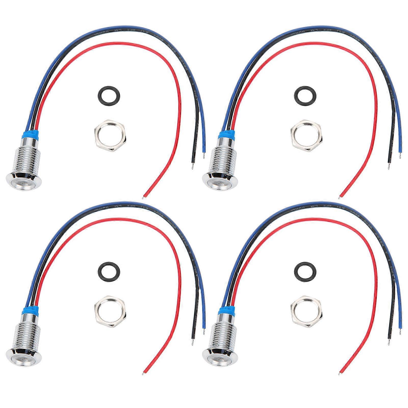 4 Sets PreWired Round LEDs Mini Common Anode 2Color Indicator Lights 10mm 110220V(Red and Blue )