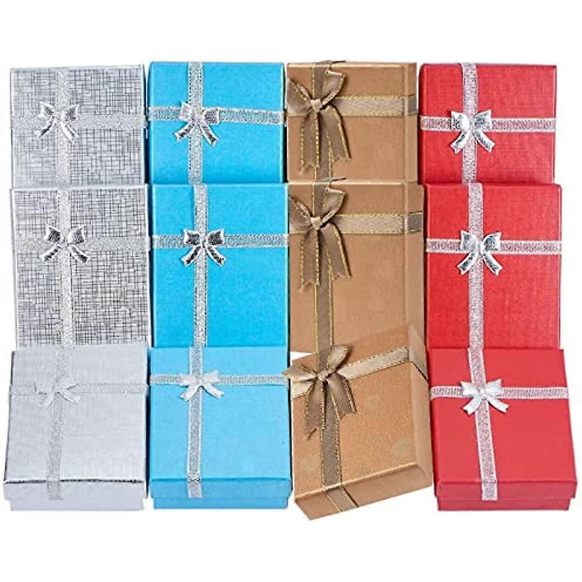 12 Pack Gift Boxes Jewelry Display Box for Anniversaries Weddings Birthdays 4 Assorted Color - 3.5 x 2.7 x 1 Inches